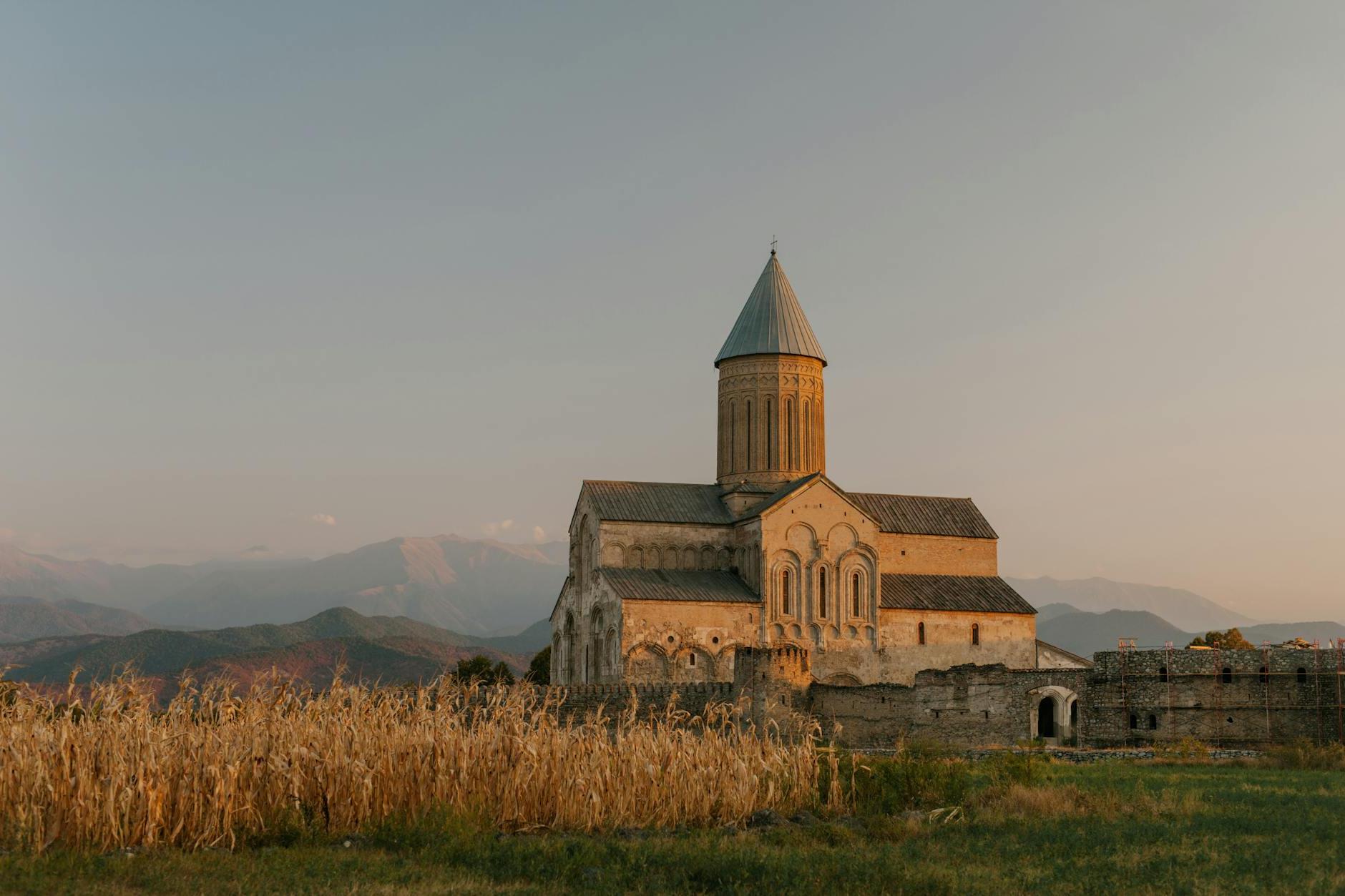 Old stone cathedral located in countryside