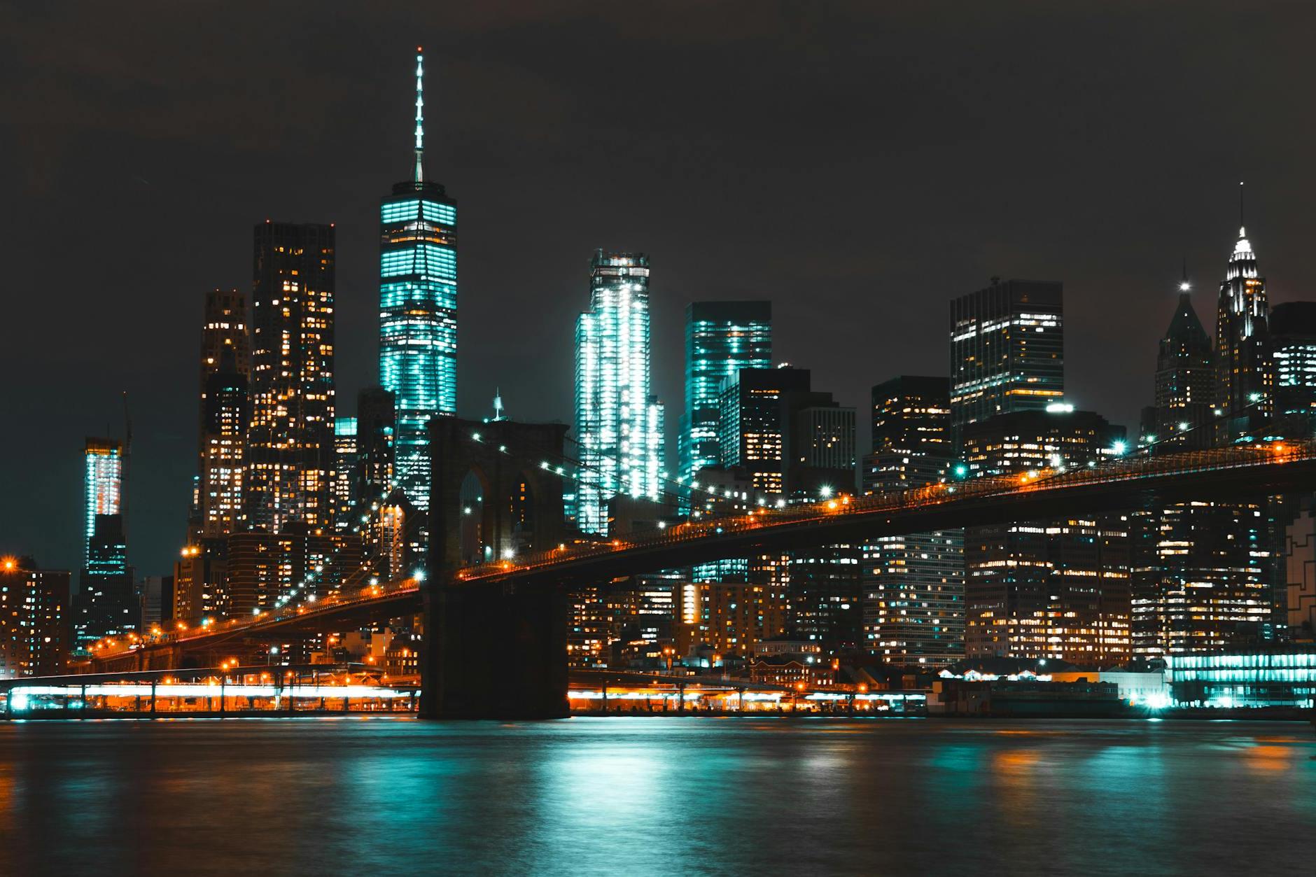 Lighted Brooklyn Bridge during Nighttime
