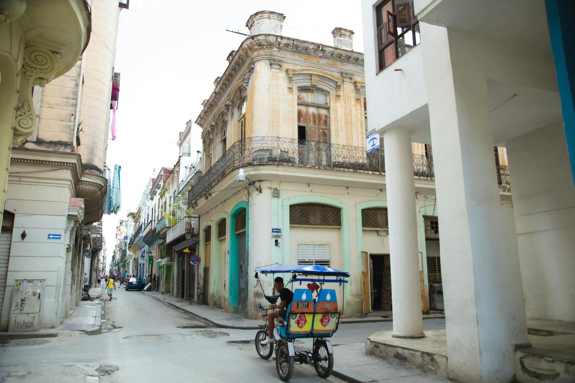 Old city street with weathered historic buildings