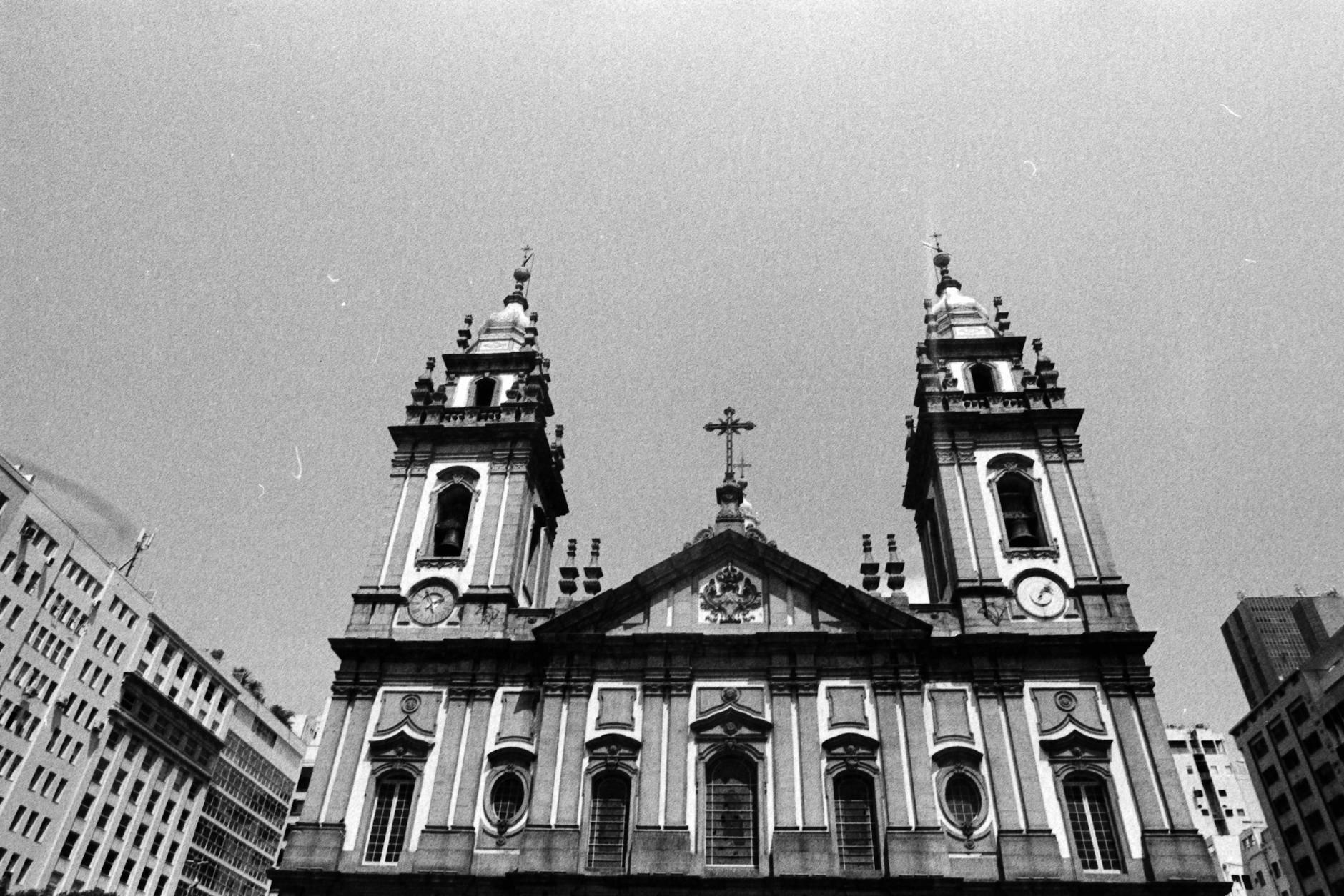 Facade of Catholic church in city