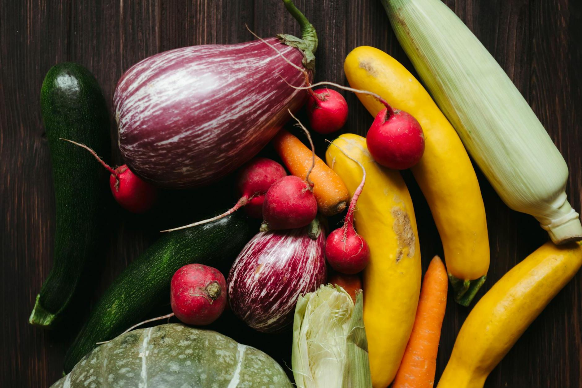 Fresh colorful vegetables on table