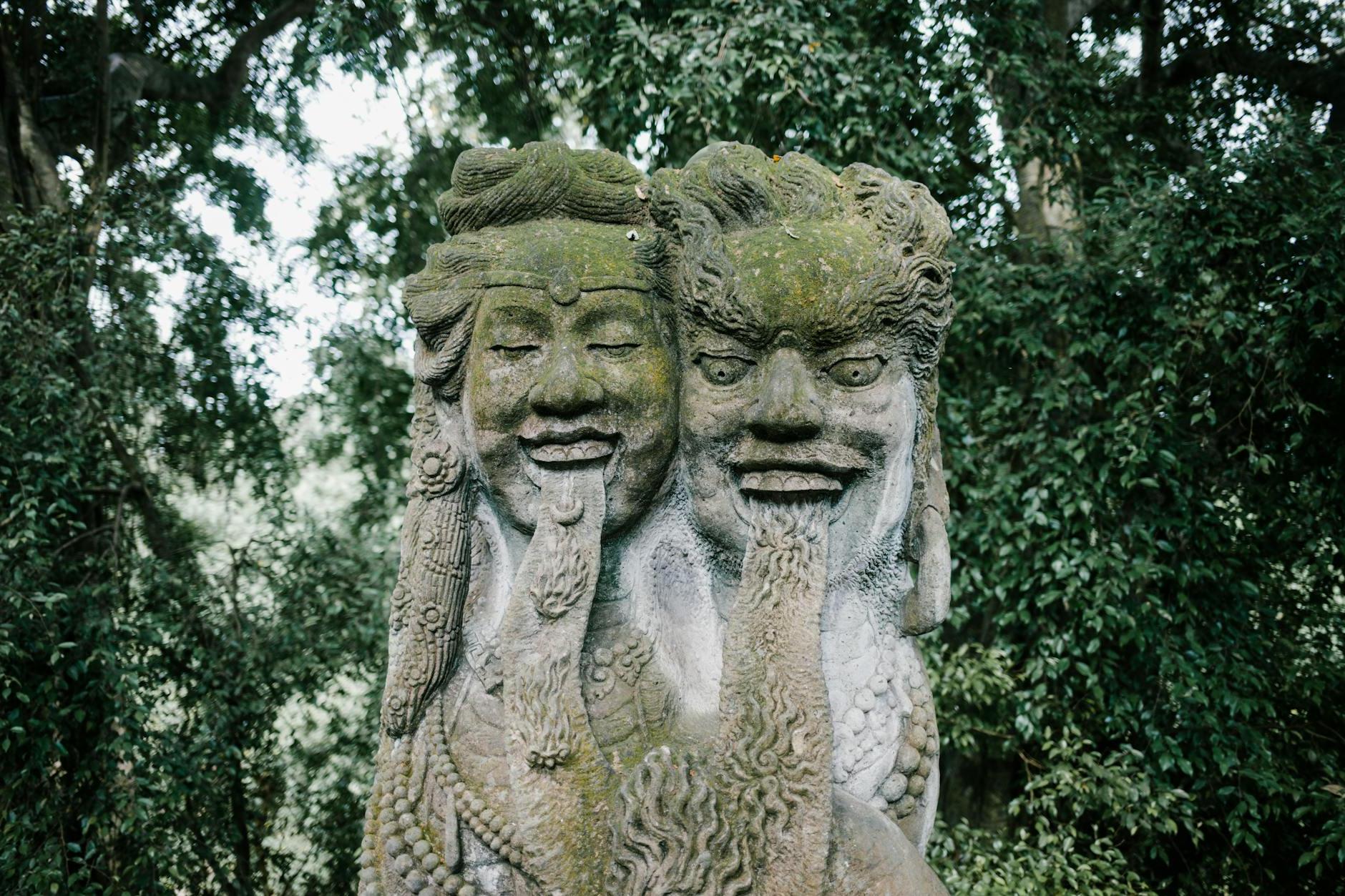 Stone Buddhist Figure in Ubud Monkey Forest in Bali, Indonesia