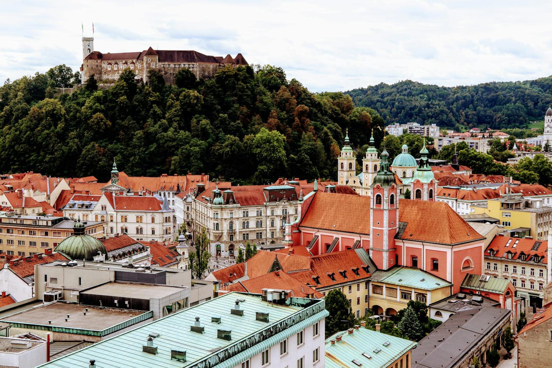 Panorama of Ljubljana Old Town with a Castle on a Hill