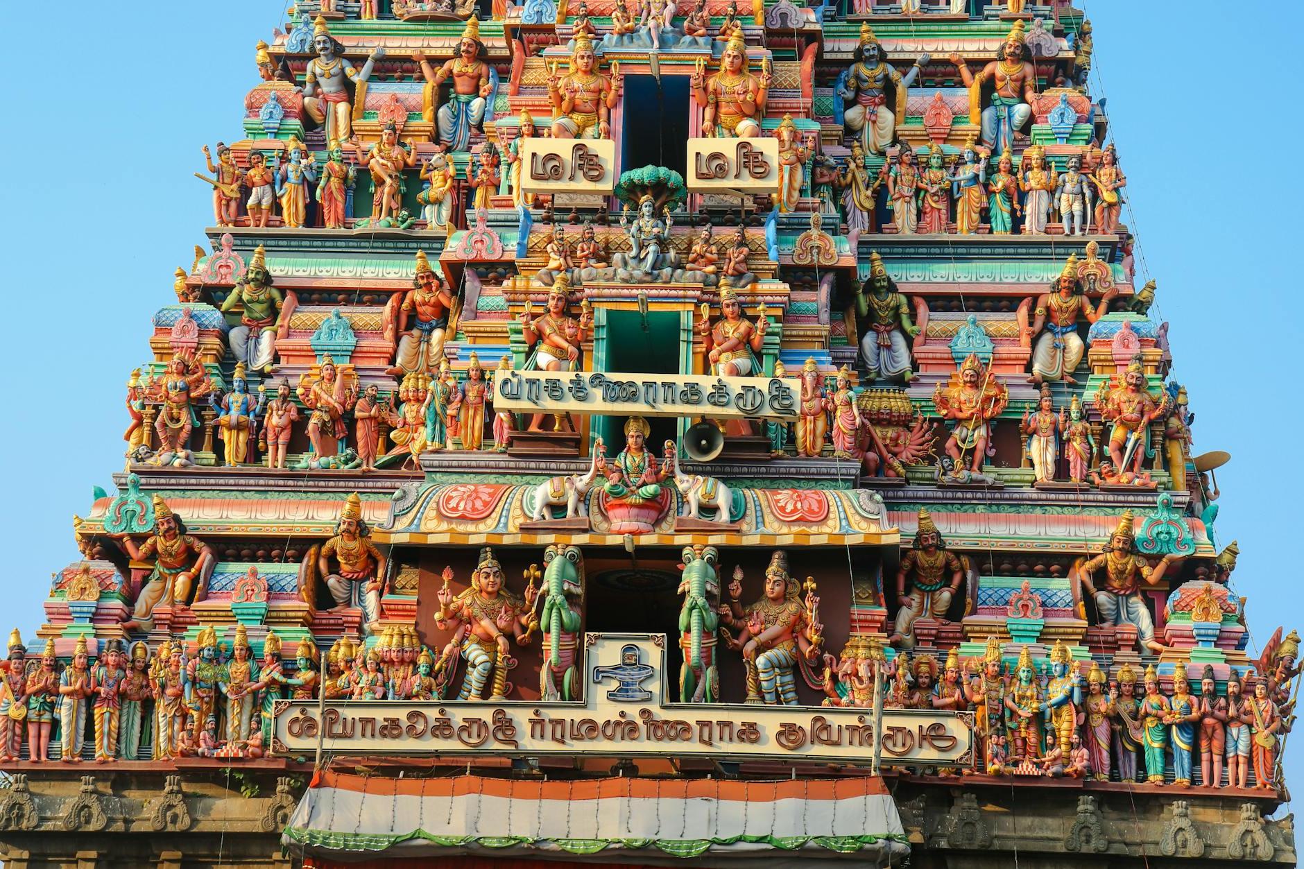 Hindu Gods Statues on Temple Wall in Chennai