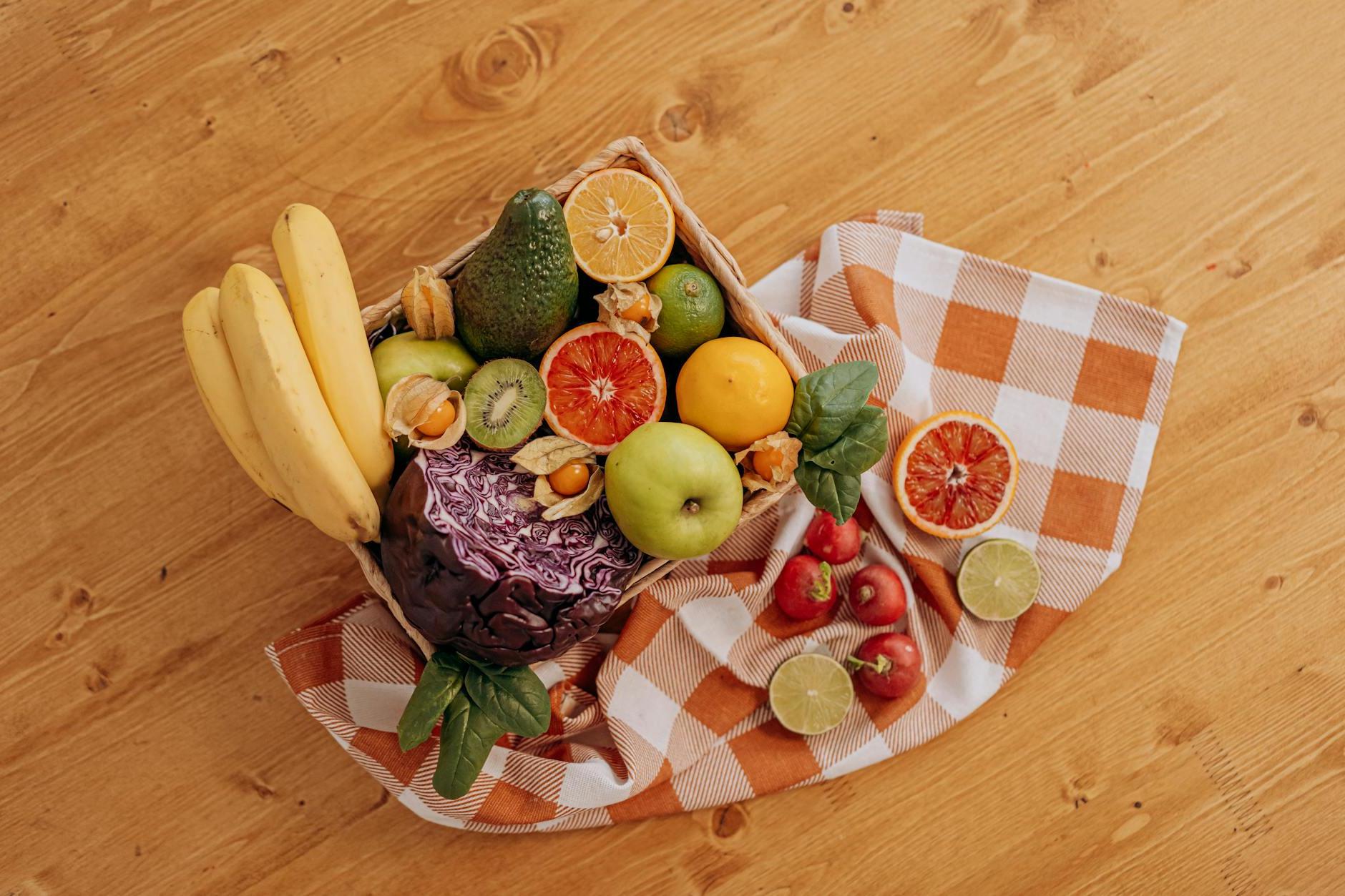 Assorted Fruits on Brown Wooden Basket