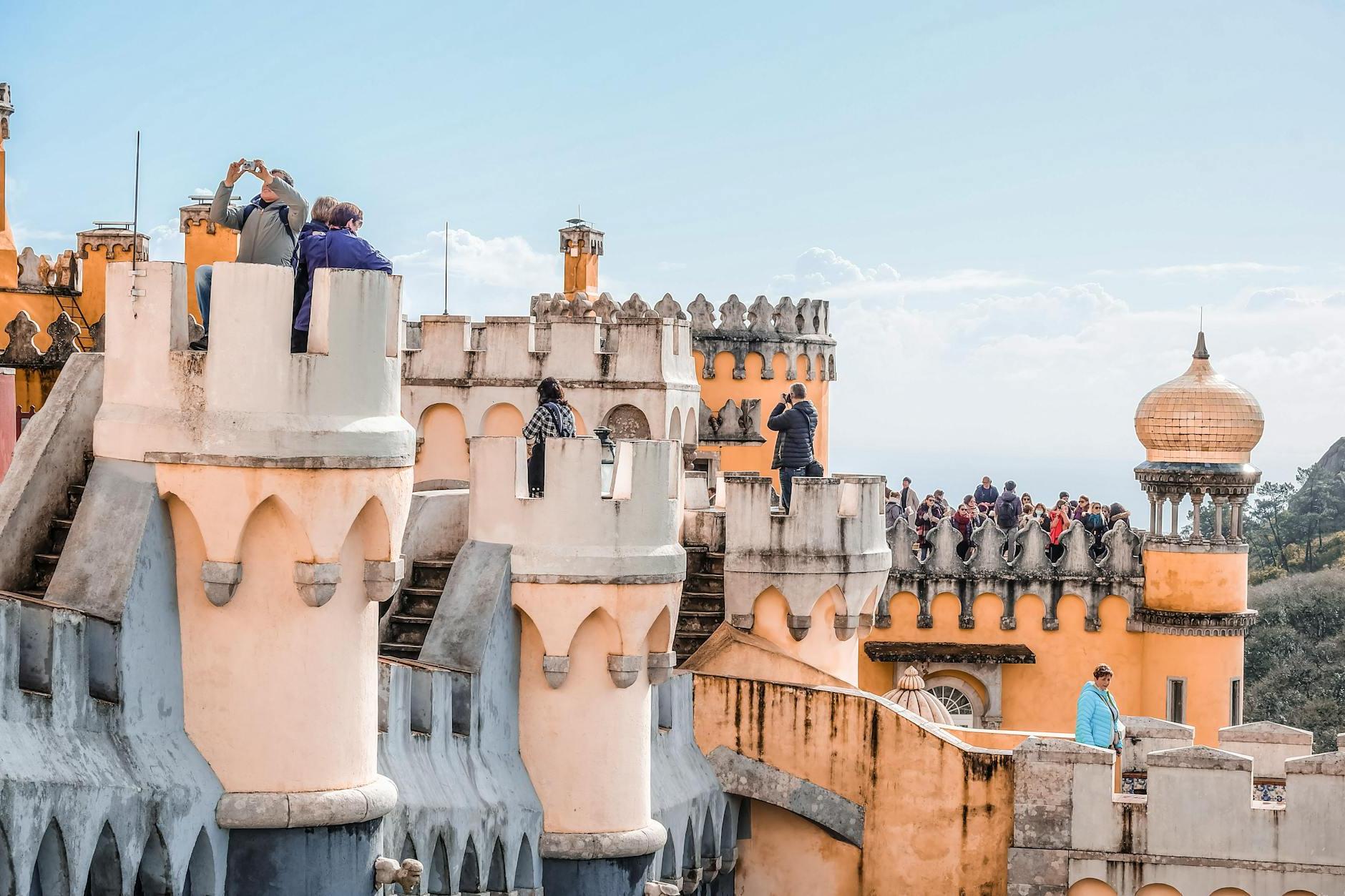 Tourists Visiting the Pena Palace in Sao Pedro De Penaferrim, Sintra, Portugal