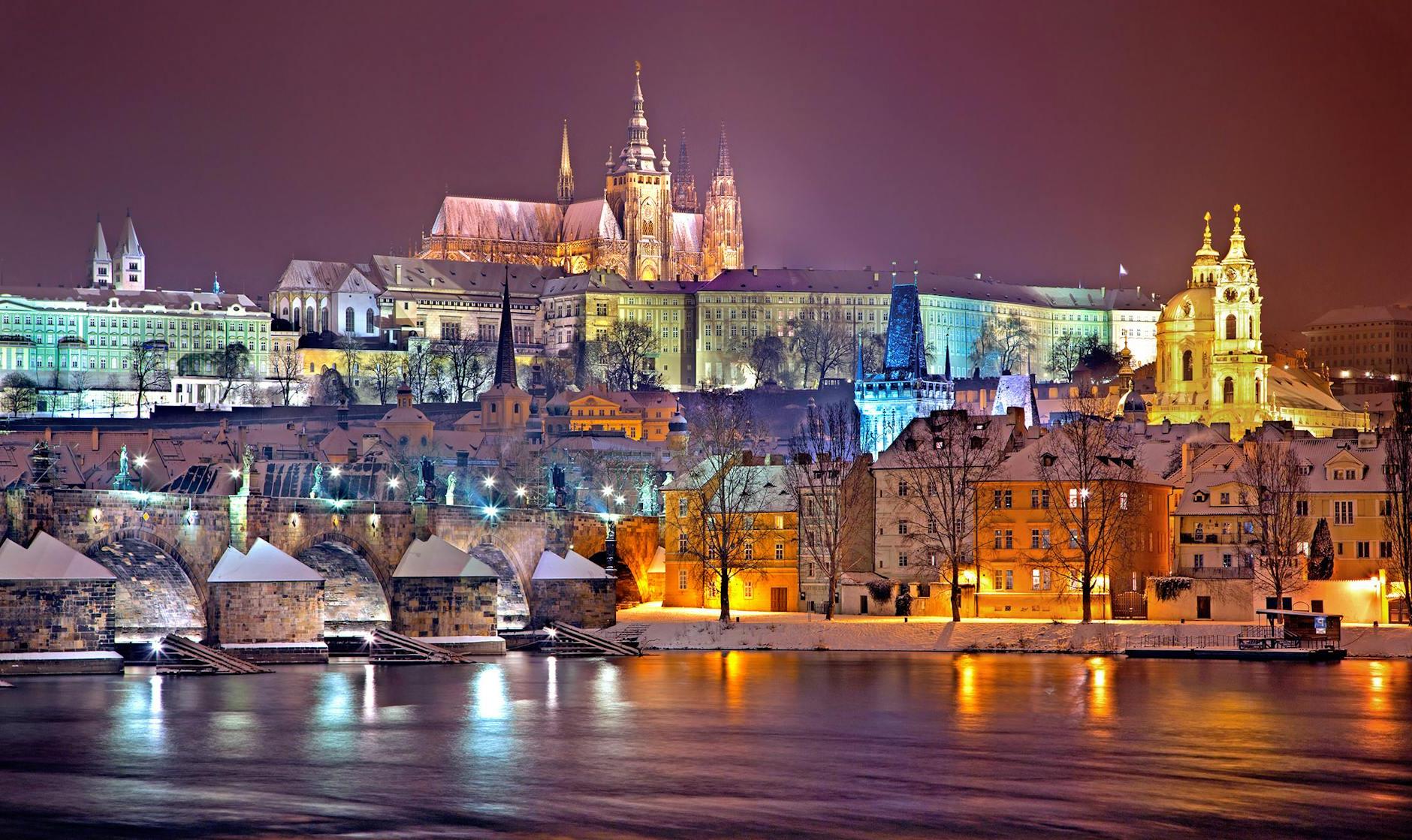 Prague Castle District Lit Up at Night