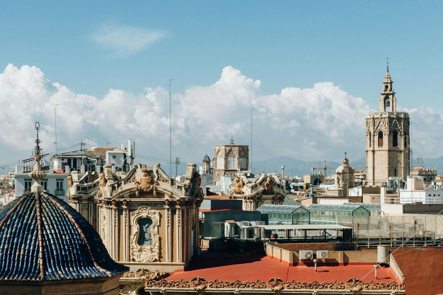 Skyline of the Old Ciutat Vella District in Valencia Spain