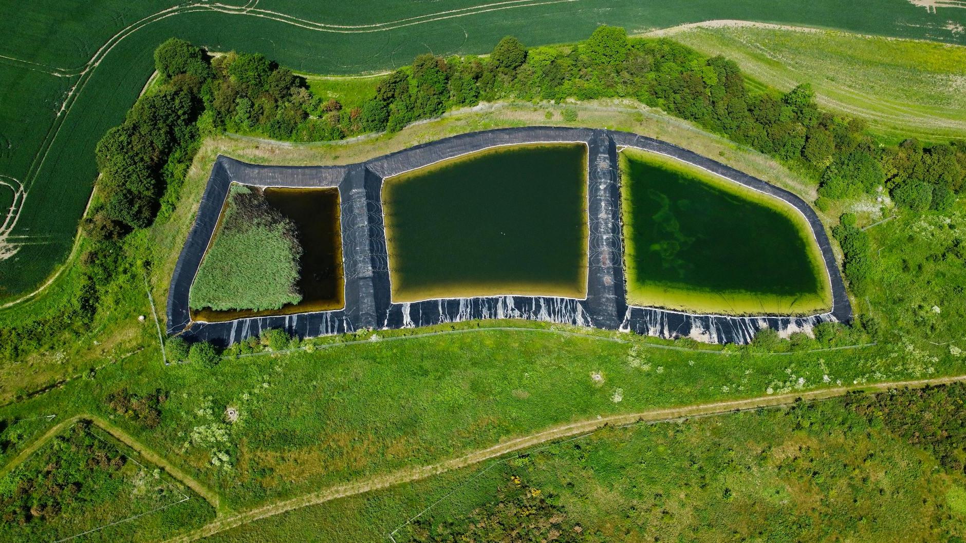 Aerial View Retention Pools in Field