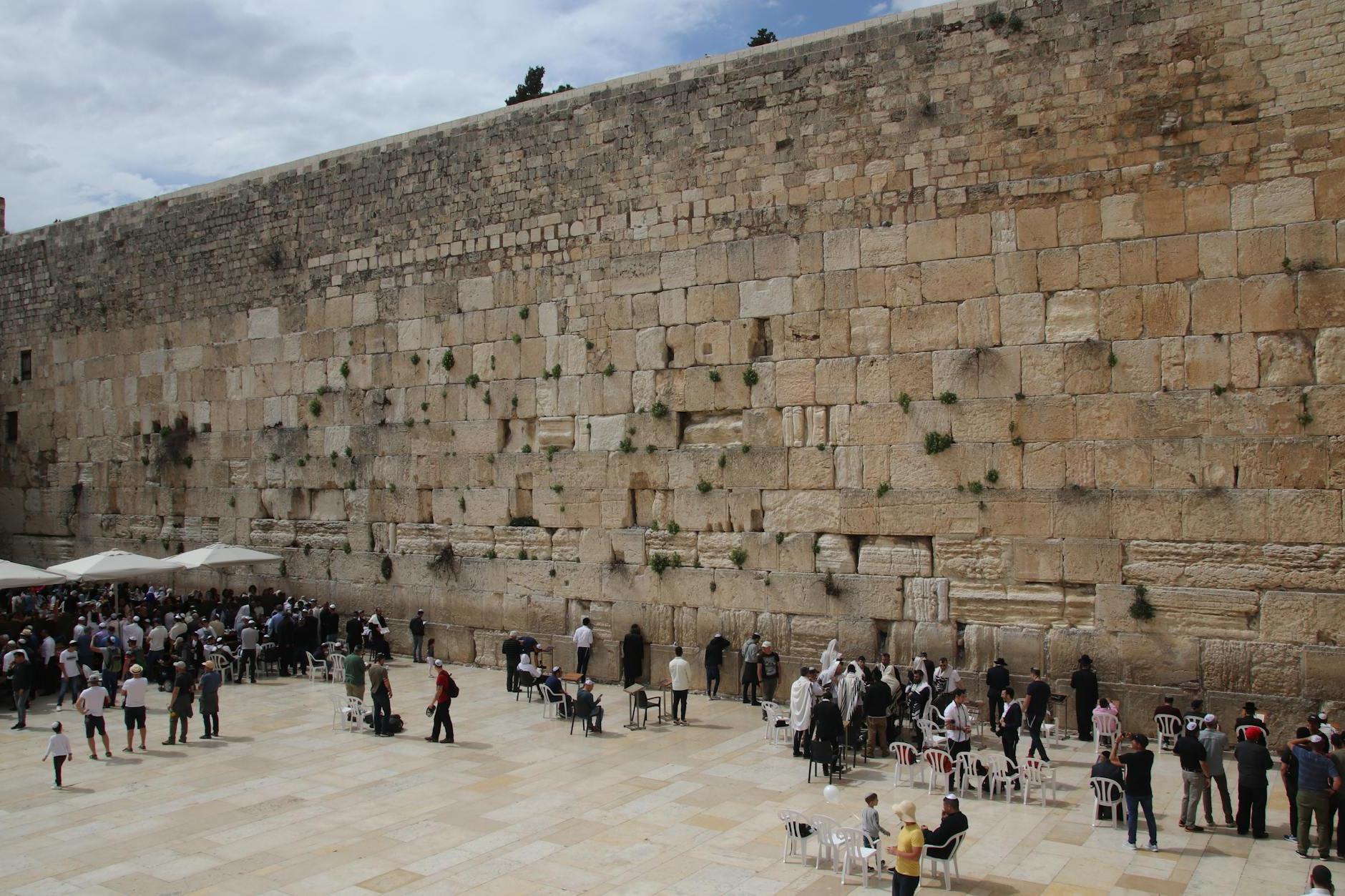 Tourists Beside the Western Wall in Jerusalem