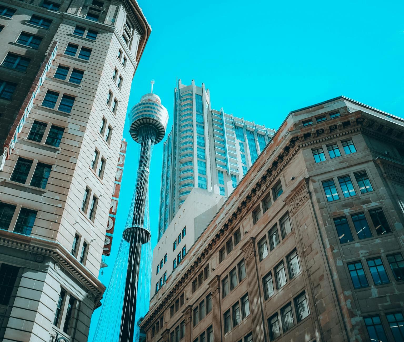 Low Angle View of the Sydney Tower and Buildings Around It