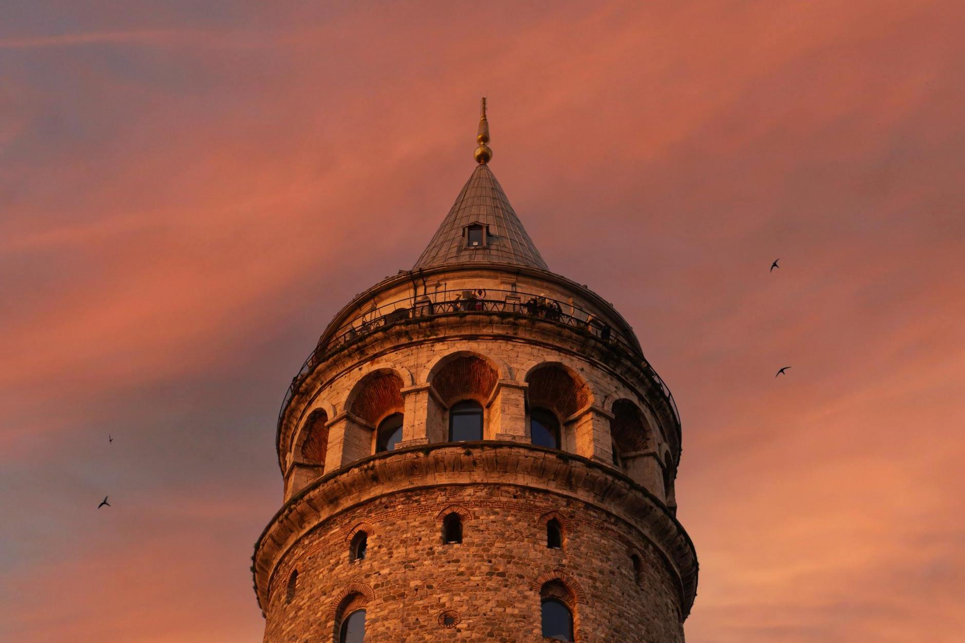 A Close-Up Photography of Galata Tower During Golden Hour