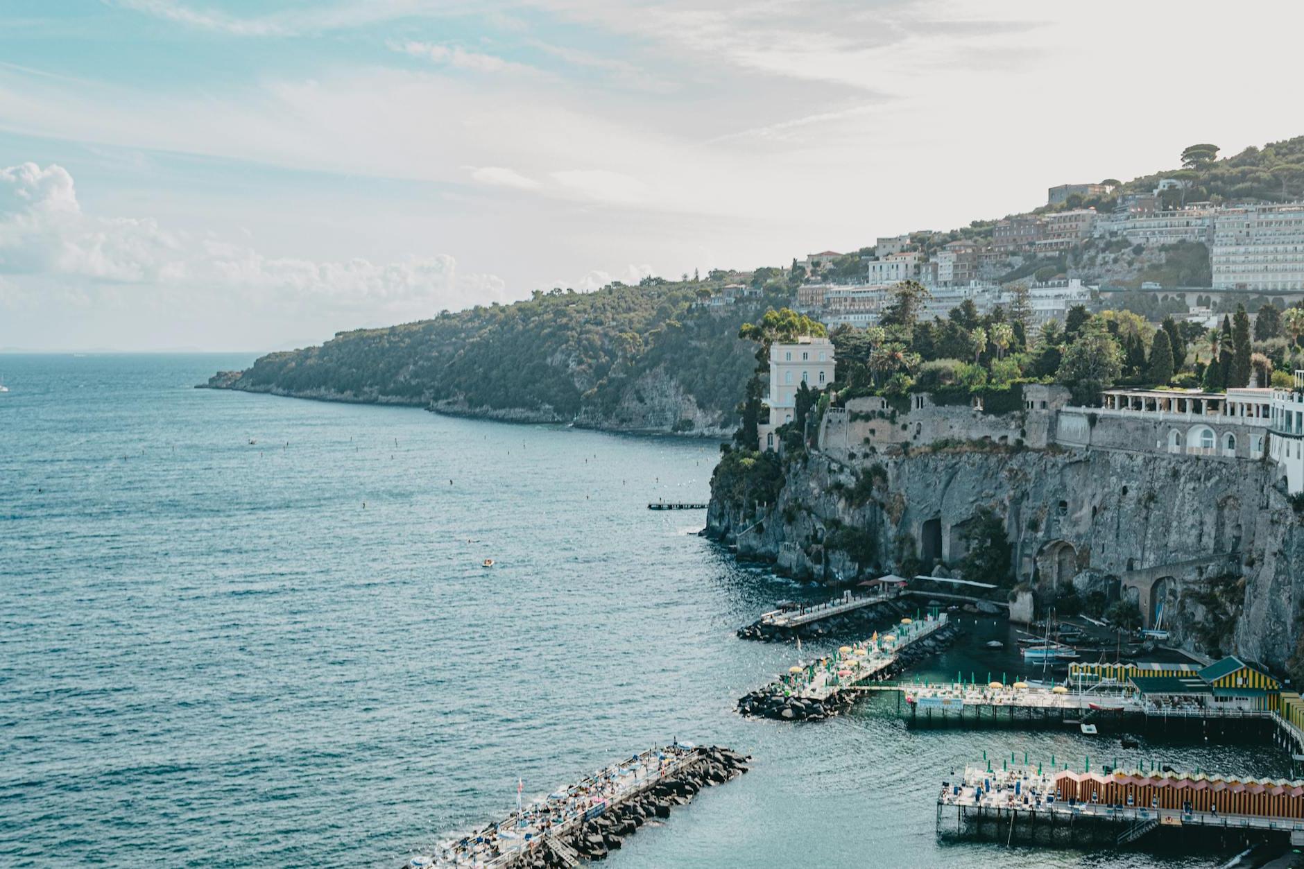 Aerial Shot of Sorento Villa Comunale Park in Campania Italy